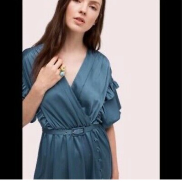 NWOT KATE SPADE NY Slate Blue Satin Midi Dress Size 6 - Picture 3 of 11